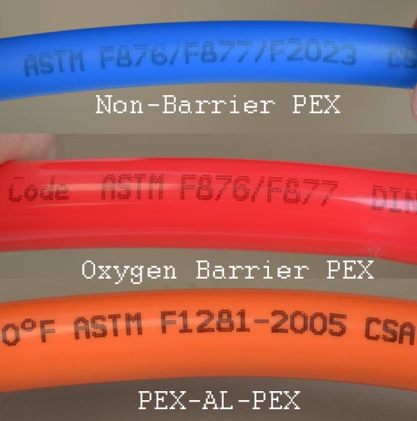 ASTM standards for Non-Barrier, Oxygen Barrier, PEX-AL-PEX