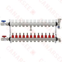 Rifeng SSM212 12-branch Radiant Heat Manifold, Stainless Steel, for PEX, 1/2" Adapters Incl.