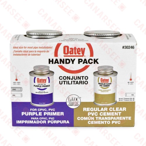 4 oz Oatey Handy Pack PVC Regular Clear Cement & Purple Primer Combo Kit