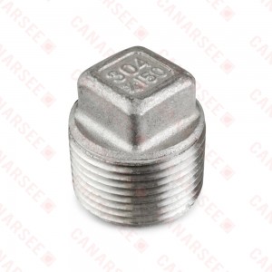 3/4" 304 Stainless Steel Square Head Plug, MNPT threaded