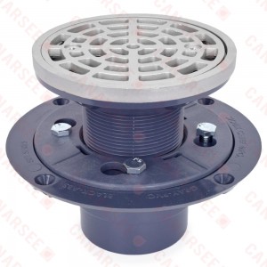 Round PVC Shower Tile/Pan Drain w/ Matte St. Steel Strainer, 2" Hub x 3" Inside Fit (less test plug)