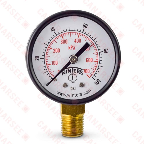 0-100 psi Pressure Gauge, 2" Dial, 1/4" NPT