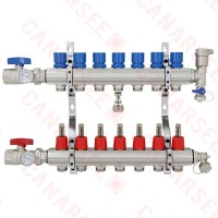 7 Branch Stainless Steel PEX Heating Manifold w/ 1/2” PEX adapters