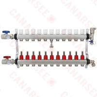 Rifeng SSM111 11-branch Radiant Heat Manifold, Stainless Steel, for PEX, 1/2" Adapters Incl.