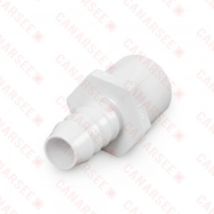 3/4" Barbed Insert x 1" Spigot (3/4" Socket) Nesting PVC Adapter, Sch 40, White