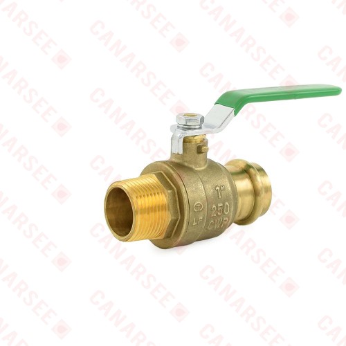 1" Press x 1" MPT Threaded Brass Ball Valve, Full Port, Lead-Free