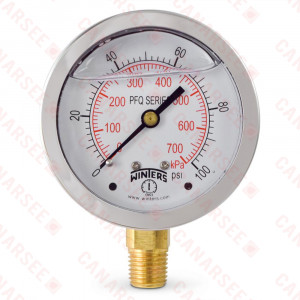 0-100 psi Liquid Filled Pressure Gauge, 2-1/2" Dial, 1/4" NPT