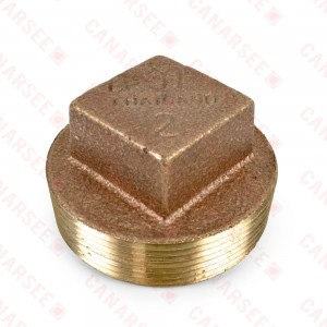 2" MPT Square-Head Brass Plug, Lead-Free