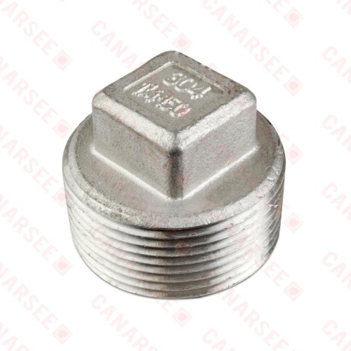 1-1/4" 304 Stainless Steel Square Head Plug, MNPT threaded