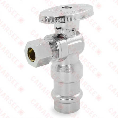 1/2" Copper Press x 3/8" OD Compr. Angle Stop Valve (1/4-Turn), Lead-Free..