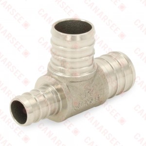 3/4" PEX x 1/2" x 3/4" PEX 304 St. Steel Reducing Tee (Lead-Free)..
