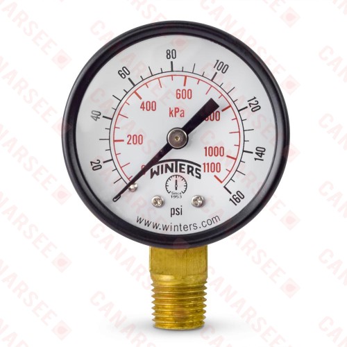 0-160 psi Pressure Gauge, 2" Dial, 1/4" NPT