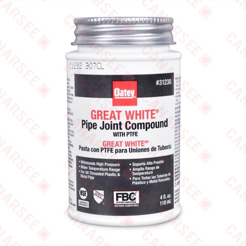 Great White Pipe Joint Compound w/ PTFE, Brush Cap, 4 oz