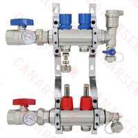 2 Branch Stainless Steel PEX Heating Manifold w/ 1/2” PEX adapters