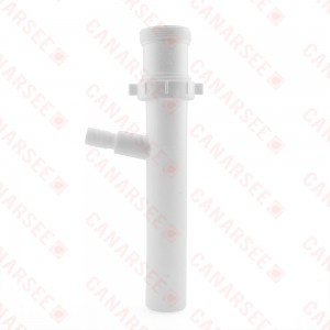 1-1/2" x 8" Flanged or Slip Joint Dishwasher Taipiece w/ 5/8" Hose Barb x 7/8" OD Outlet, White Plastic