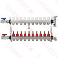 Rifeng SSM110 10-branch Radiant Heat Manifold, Stainless Steel, for PEX, 1/2" Adapters Incl.