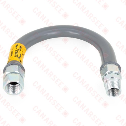 24" UltraFlow High BTU, PVC-Coated Gas Appliance Connector, 1" MIP (3/4" FIP) x 1" FIP, 1" ID