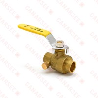 1/2” Sweat (Solder) Brass Ball Valve w/ Waste, Full Port
