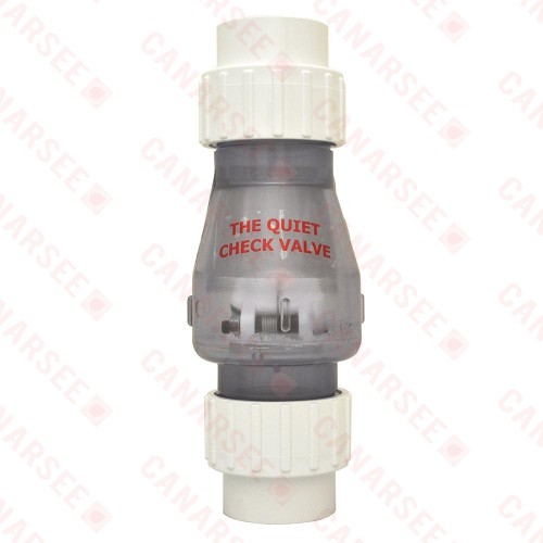 1-1/2" Clear Quiet PVC Check Valve w/ Unions, Compression