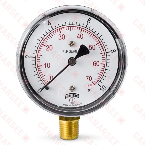 0-10 psi Pressure Gauge, 2-1/2" Dial, 1/4" NPT