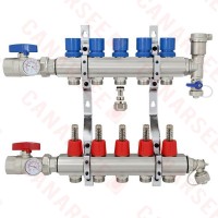 5 Branch Stainless Steel PEX Heating Manifold w/ 1/2” PEX adapters