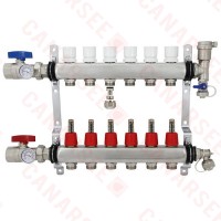 Rifeng SSM206 6-branch Radiant Heat Manifold, Stainless Steel, for PEX, 1/2" Adapters Incl.