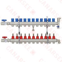 12 Branch Stainless Steel PEX Heating Manifold w/1/2” PEX adapters