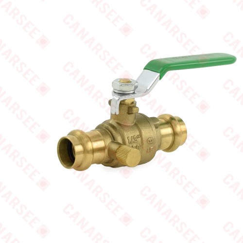 1/2" Press Brass Ball Valve w/ Waste Outlet, Full Port (Lead-Free)