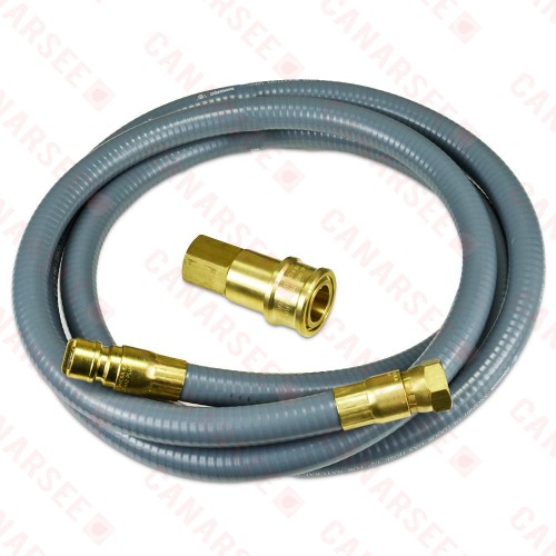 10ft Quick-Disconnect, PVC-Coated, Portable Gas Appliance/BBQ Connector, 1/2" FIP x 1/2" FIP, 1/2" ID