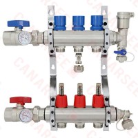 3 Branch Stainless Steel PEX Heating Manifold w/ 1/2” PEX adapters