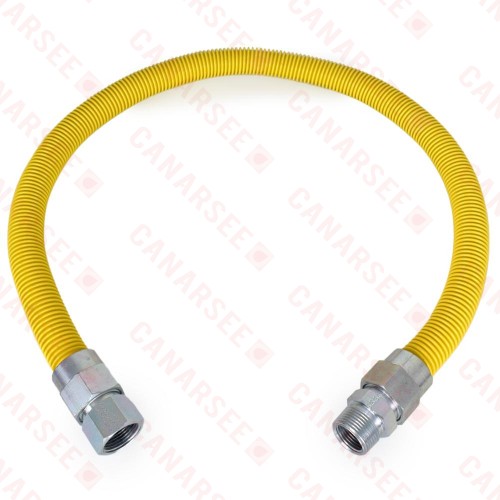 36" SafetyShield High BTU Stainless Steel Gas Appliance Connector, 3/4" MIP (1/2" FIP) x 3/4" FIP, 3/4" ID 36" SafetyShield High BTU Stainless Steel Gas Appliance Connector, 3/4" MIP (1/2" FIP) x 3/4" FIP, 3/4" ID