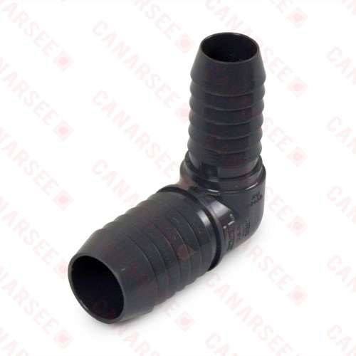 1" x 3/4" Barbed Insert 90° Reducing PVC Elbow, Sch 40, Gray