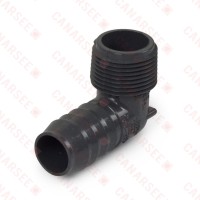1" Barbed Insert x 1" Male NPT 90° PVC Elbow, Sch 40, Gray