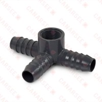 3/4" Barbed Insert x 3/4" Female NPT Side Outlet PVC Tee, Sch 40, Gray