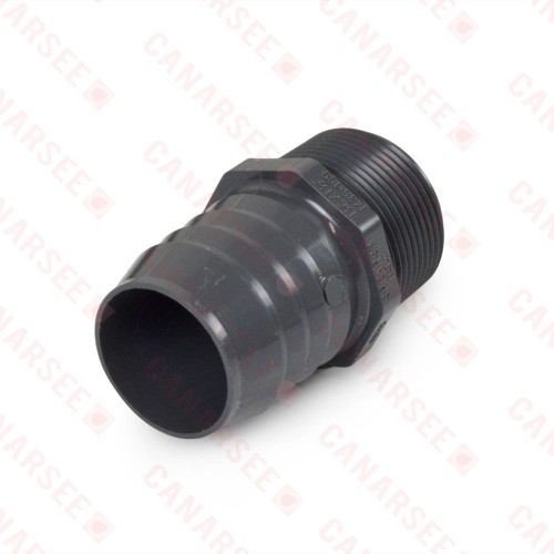 1-1/2" Barbed Insert x 1-1/4" Male NPT Threaded PVC Reducing Adapter, Sch 40, Gray