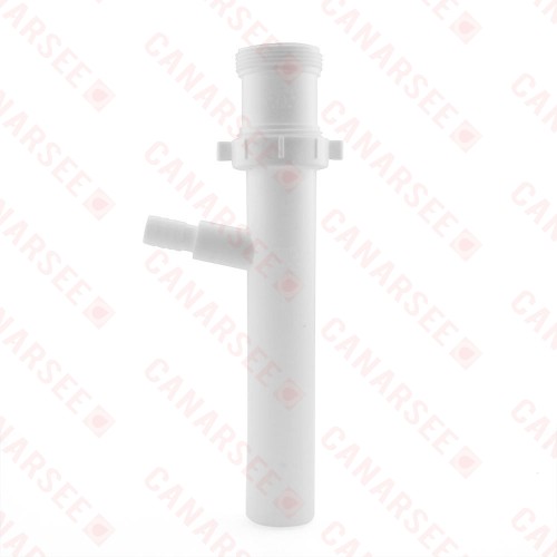1-1/2” x 8” Flanged or Slip Joint Dishwasher Tailpiece w/ 5/8” Hose Barb x 7/8” OD Outlet, White Plastic