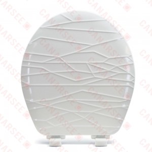 Bemis 37SLOW (White) Mayfair series Modern Geometric Sculptured Wood Round Toilet Seat, Slow-Close