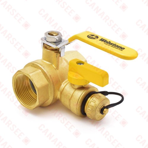 Webstone Valves 40615 1-1/4 inch Brass Ball Valve w/ Hose Drain, NPT Threaded, Full Port
