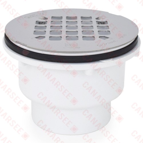 2" Hub, Solvent Weld PVC Shower Base/Module Drain w/ Snap-in Strainer, Receptor Base