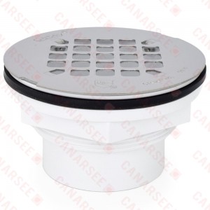 2" Hub, Solvent Weld PVC Shower Base/Module Drain w/ Snap-in Strainer, Locknut Style