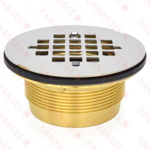 2" Hub, No-Calk (Slip-Fit) Brass Shower Base/Module Drain w/ Snap-in Strainer