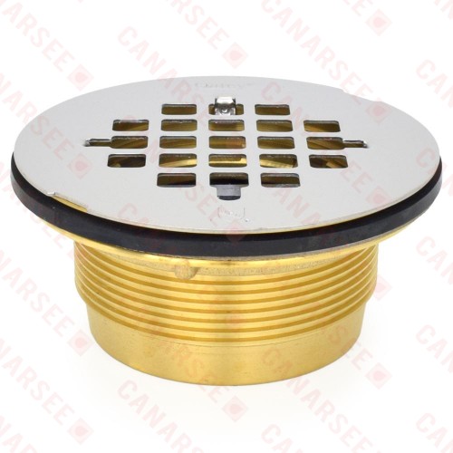 2" Hub, No-Calk (Slip-Fit) Brass Shower Base/Module Drain w/ Snap-in Strainer
