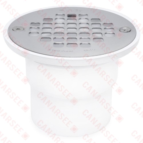 2" Hub, Solvent Weld PVC Drain for No-Liner Pan Showers, Screw-Tite Strainer, Receptor Base
