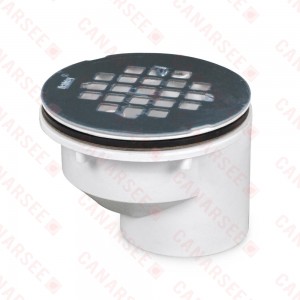 2" Hub, Offset PVC Shower Module Drain (Solvent Weld) w/ Snap-in Strainer, Receptor Base