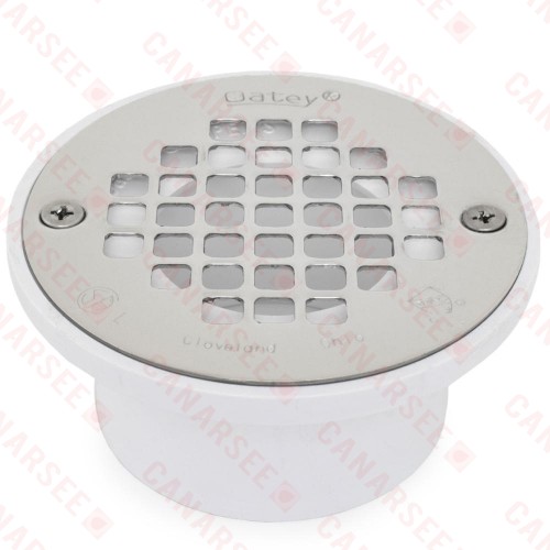 Ultra-Low Profile PVC Floor Drain w/ Round St. Steel Strainer, 2" Hub x 3" Inside Fit