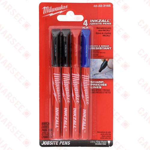 (Pack of 4) Ultra Fine Point Inkzall Jobsite Pens, Colored
