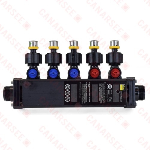 5-Port MiniBloc 1/2" PEX Press PolyAlloy Dual Manifold, (2) Hot & (3) Cold