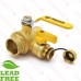 1-1/4" Sweat (Solder) Brass Ball Valve w/ Hose Drain, Full Port (Lead-Free)