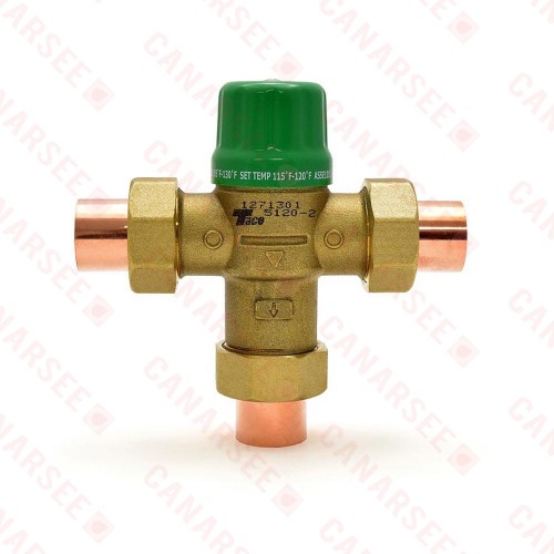 Taco 1/2” Union Sweat Mixing Valve (Lead-Free), ASSE 1070, 85F-120F