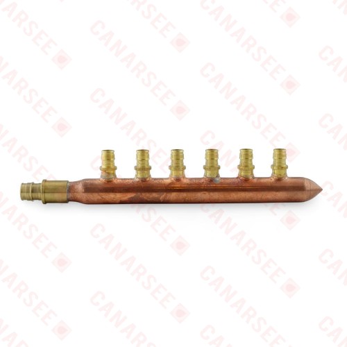 6-branch 1/2” PEX-A Copper Manifold, 3/4” PEX x Closed, LF